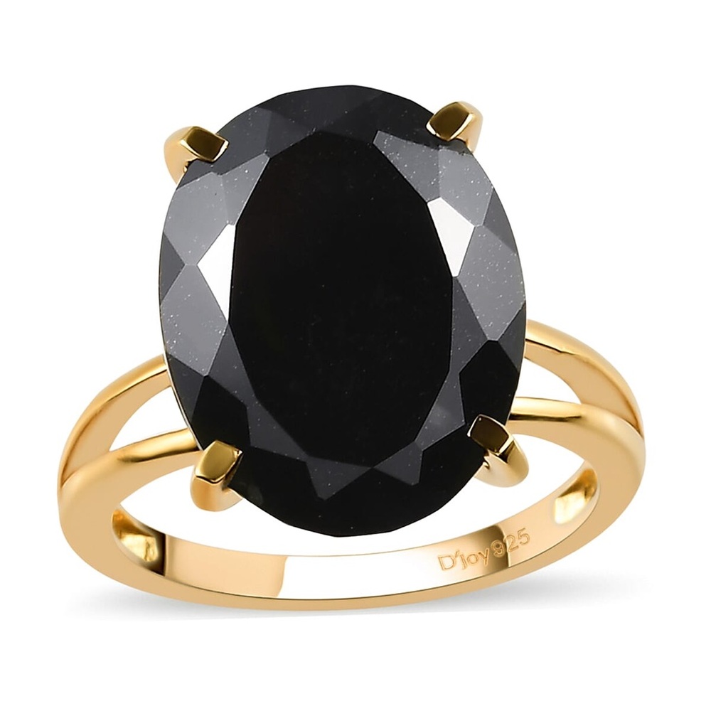 Australian Black Tourmaline Solitaire Ring in Vermeil 925 Sterling Size 7 New